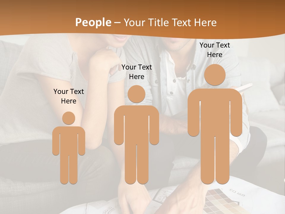 A Man And Woman Looking At Blueprints On A Table PowerPoint Template