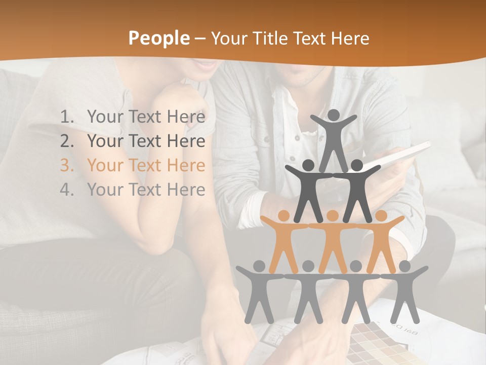 A Man And Woman Looking At Blueprints On A Table PowerPoint Template