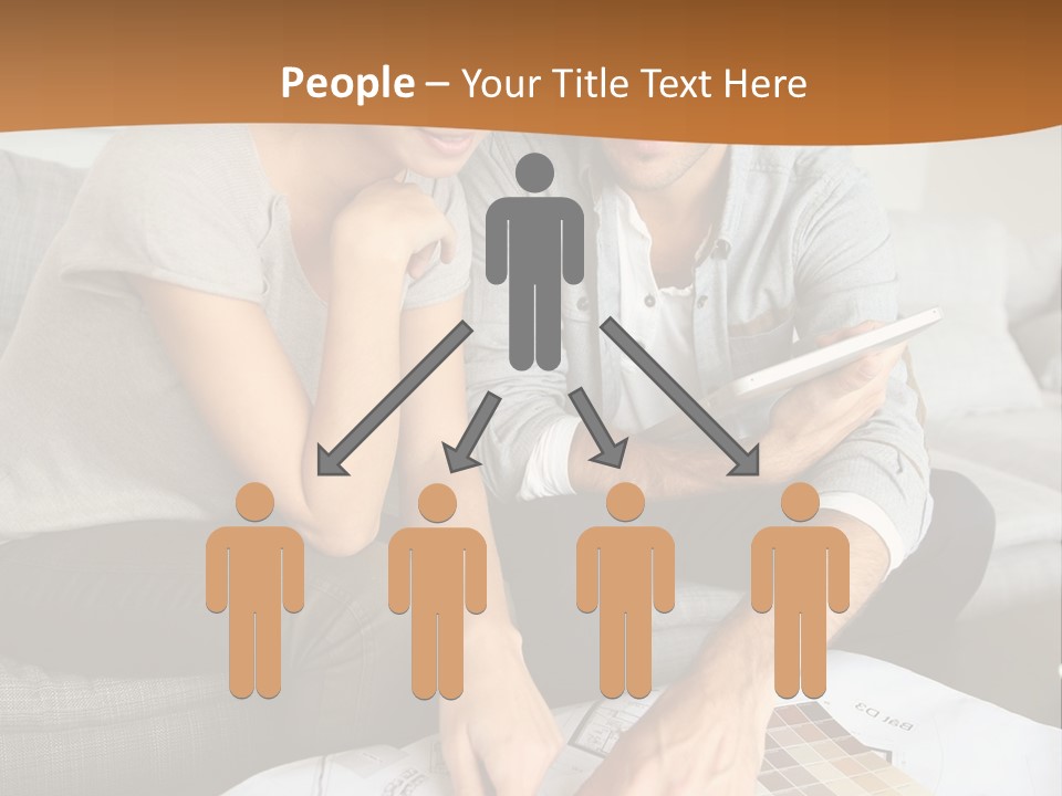 A Man And Woman Looking At Blueprints On A Table PowerPoint Template