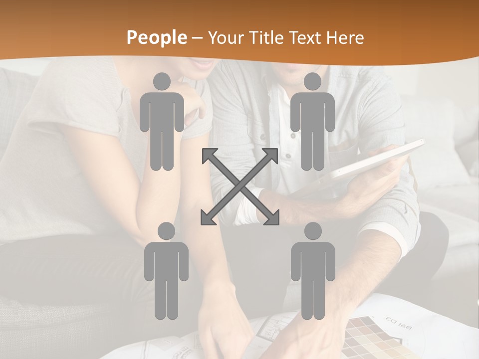 A Man And Woman Looking At Blueprints On A Table PowerPoint Template