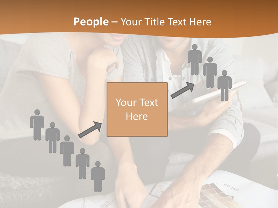 A Man And Woman Looking At Blueprints On A Table PowerPoint Template