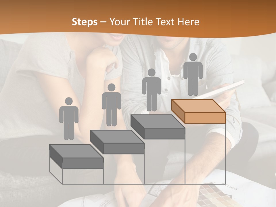 A Man And Woman Looking At Blueprints On A Table PowerPoint Template