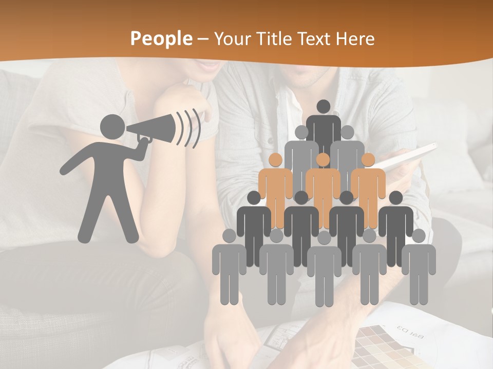 A Man And Woman Looking At Blueprints On A Table PowerPoint Template