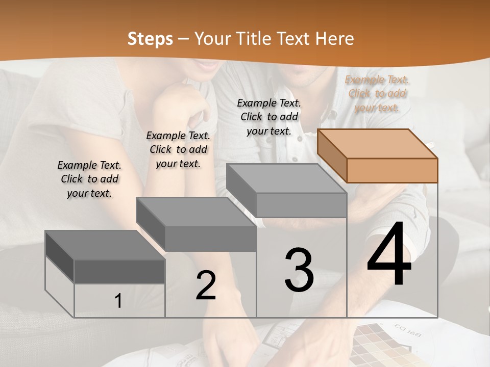 A Man And Woman Looking At Blueprints On A Table PowerPoint Template