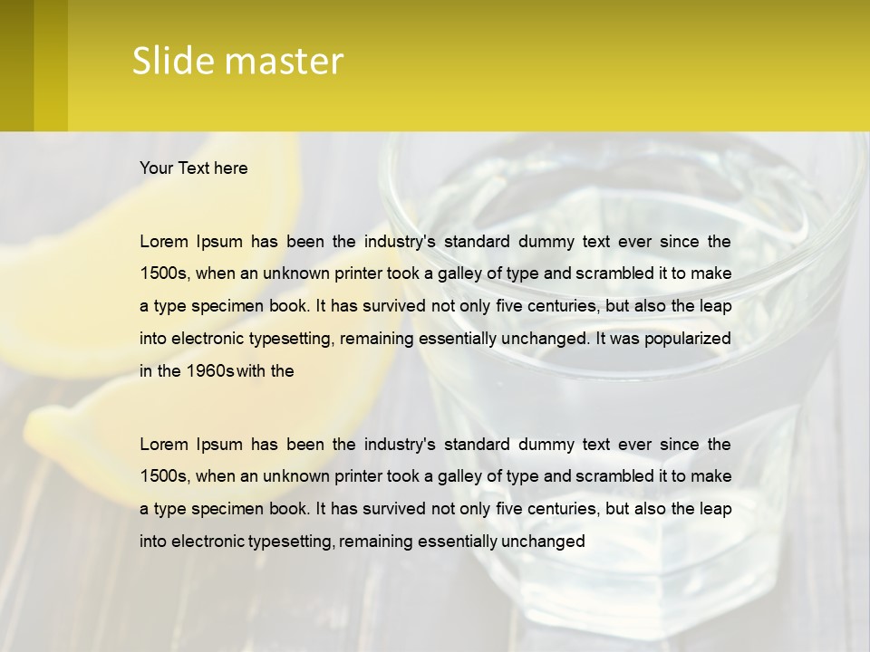 A Glass Of Water With Lemons On A Wooden Table PowerPoint Template