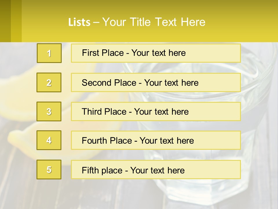 A Glass Of Water With Lemons On A Wooden Table PowerPoint Template