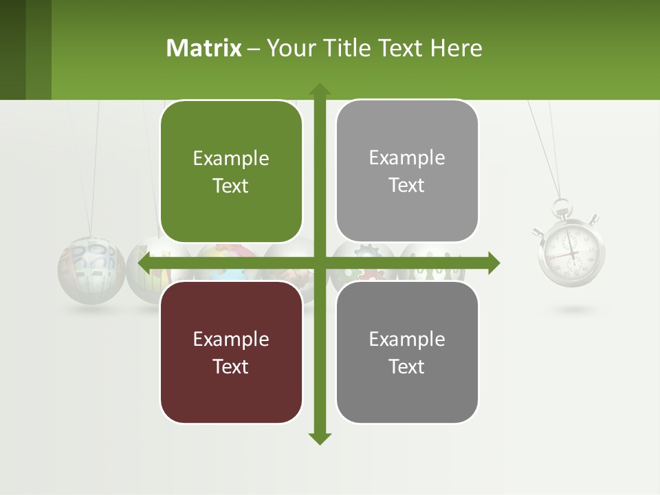 A Group Of Balls Hanging From Strings With A Clock In The Middle PowerPoint Template