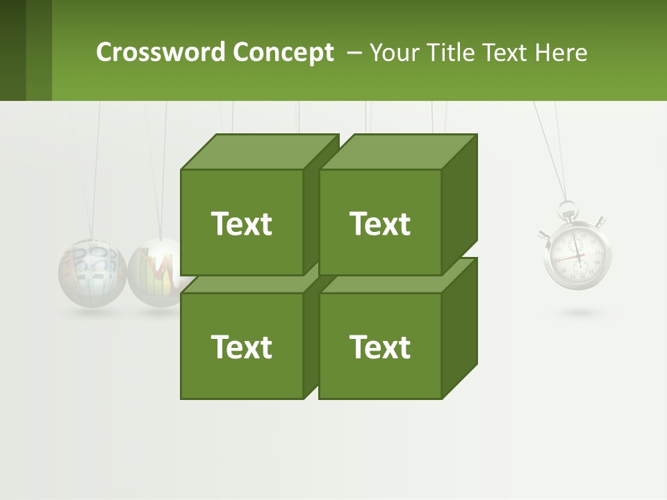 A Group Of Balls Hanging From Strings With A Clock In The Middle PowerPoint Template