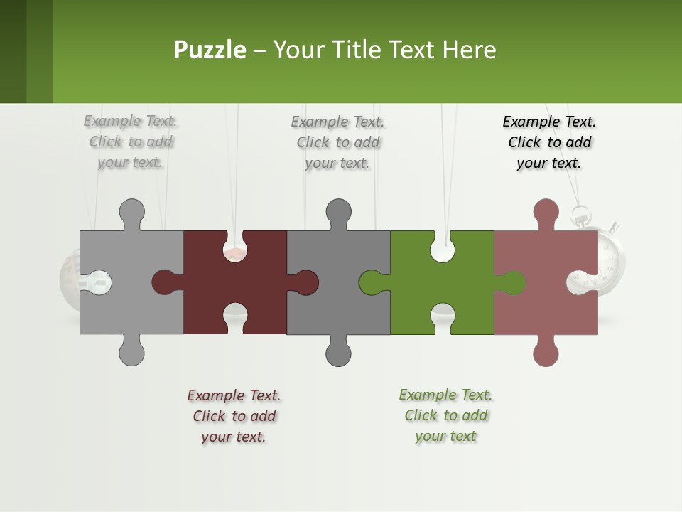 A Group Of Balls Hanging From Strings With A Clock In The Middle PowerPoint Template