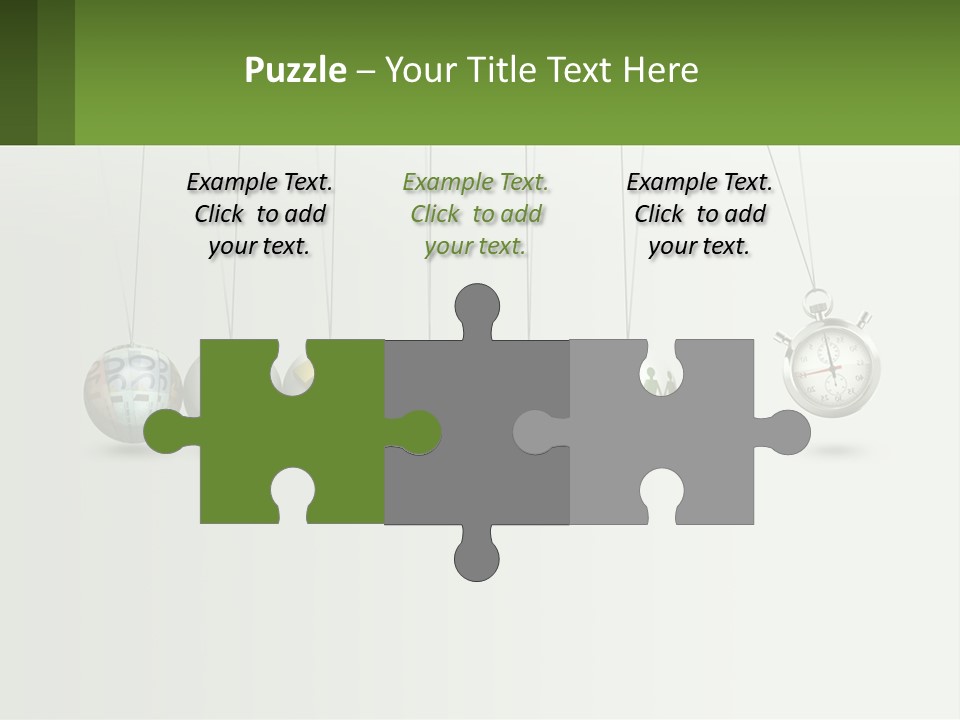 A Group Of Balls Hanging From Strings With A Clock In The Middle PowerPoint Template