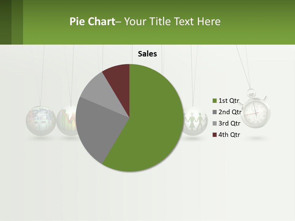 A Group Of Balls Hanging From Strings With A Clock In The Middle PowerPoint Template