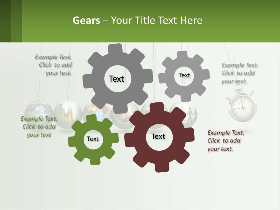 A Group Of Balls Hanging From Strings With A Clock In The Middle PowerPoint Template