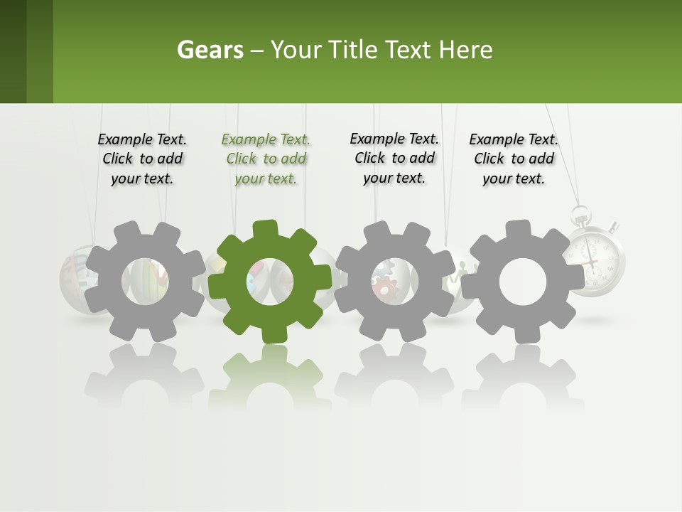 A Group Of Balls Hanging From Strings With A Clock In The Middle PowerPoint Template