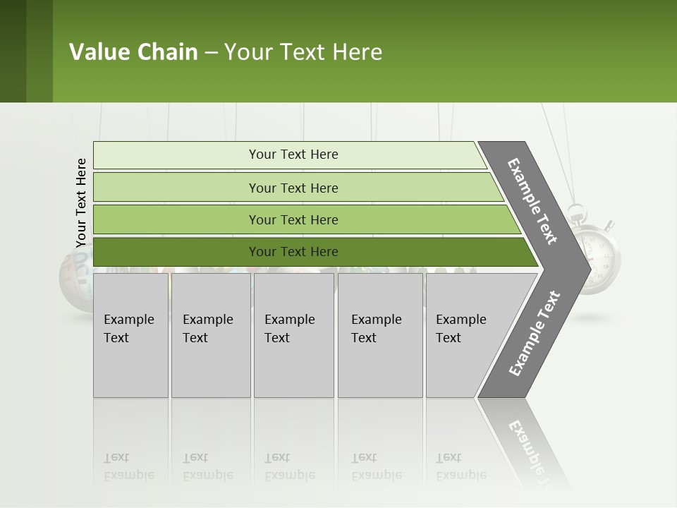 A Group Of Balls Hanging From Strings With A Clock In The Middle PowerPoint Template