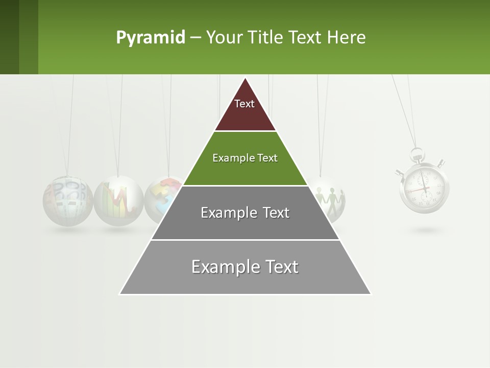 A Group Of Balls Hanging From Strings With A Clock In The Middle PowerPoint Template