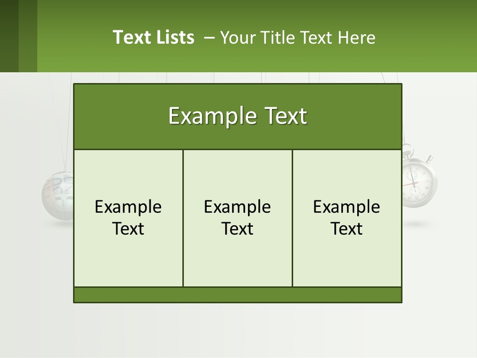 A Group Of Balls Hanging From Strings With A Clock In The Middle PowerPoint Template