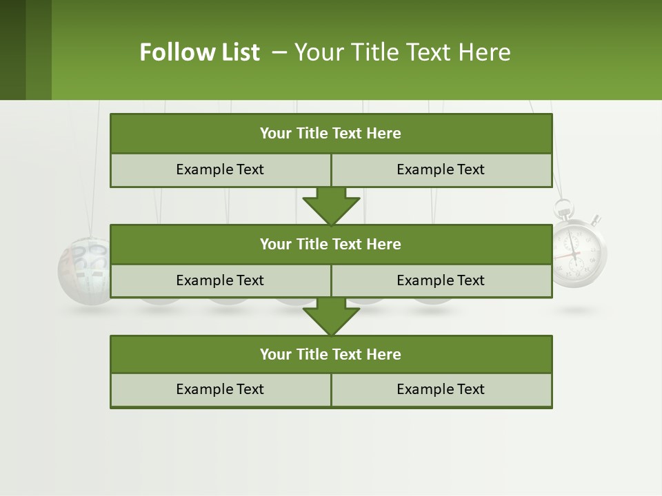 A Group Of Balls Hanging From Strings With A Clock In The Middle PowerPoint Template