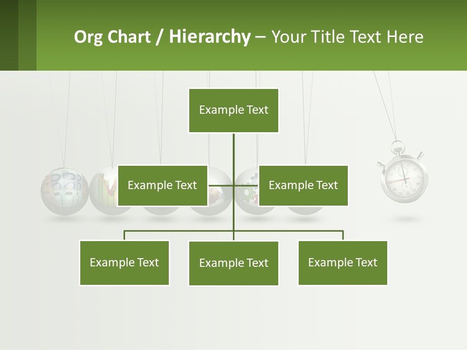 A Group Of Balls Hanging From Strings With A Clock In The Middle PowerPoint Template