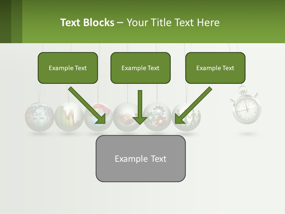 A Group Of Balls Hanging From Strings With A Clock In The Middle PowerPoint Template