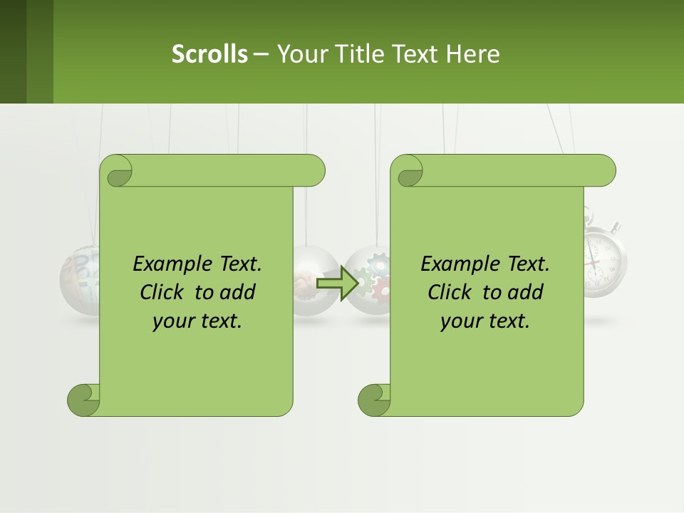 A Group Of Balls Hanging From Strings With A Clock In The Middle PowerPoint Template