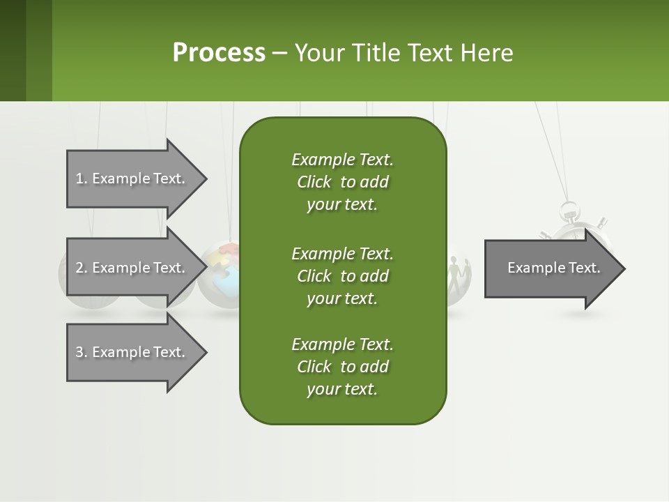 A Group Of Balls Hanging From Strings With A Clock In The Middle PowerPoint Template