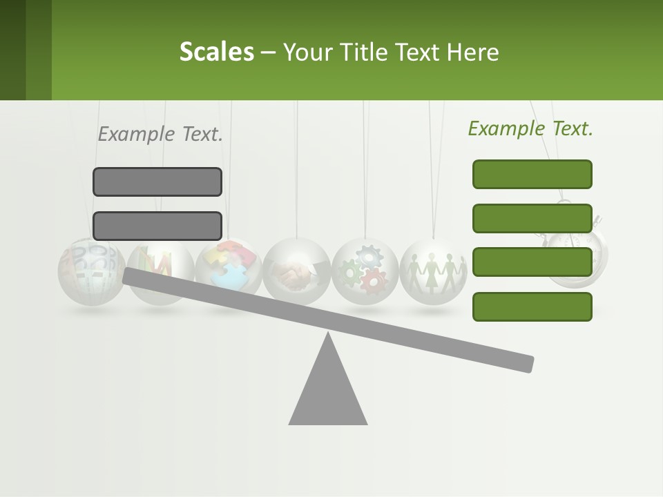 A Group Of Balls Hanging From Strings With A Clock In The Middle PowerPoint Template