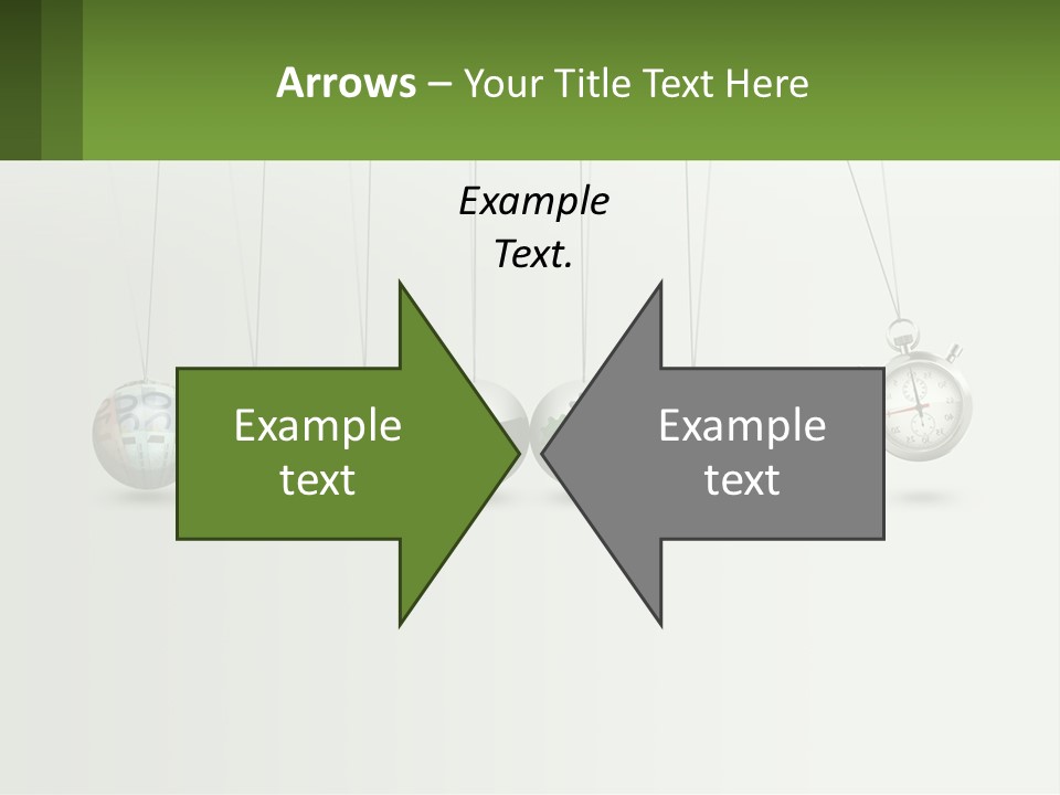 A Group Of Balls Hanging From Strings With A Clock In The Middle PowerPoint Template