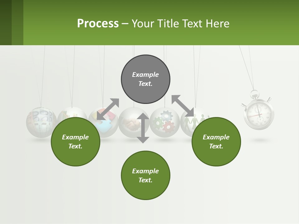 A Group Of Balls Hanging From Strings With A Clock In The Middle PowerPoint Template