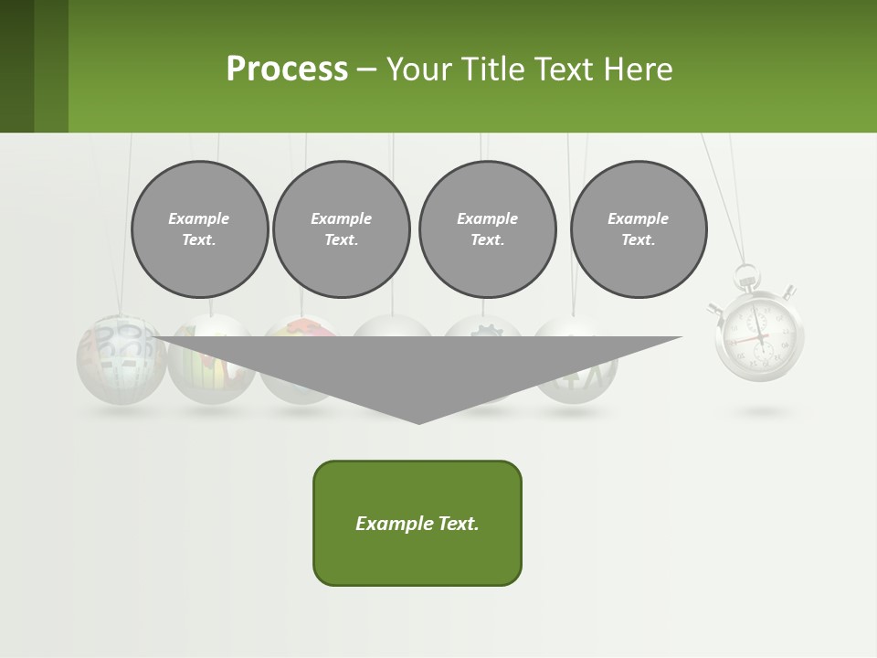 A Group Of Balls Hanging From Strings With A Clock In The Middle PowerPoint Template