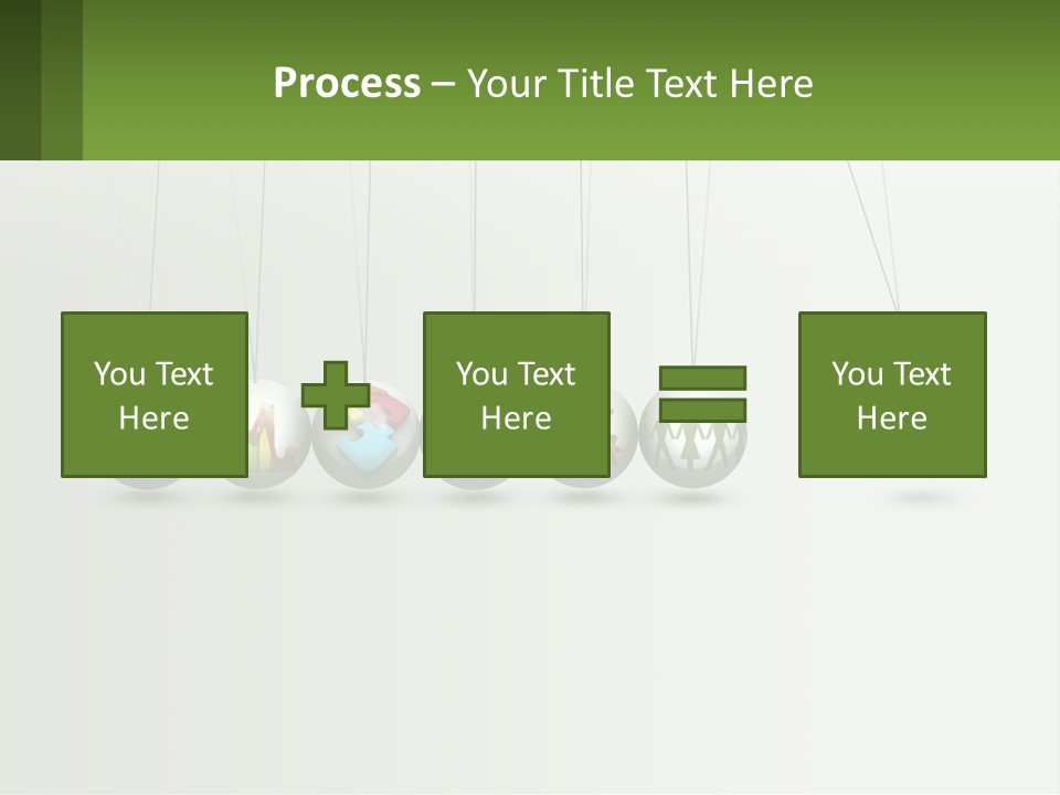 A Group Of Balls Hanging From Strings With A Clock In The Middle PowerPoint Template