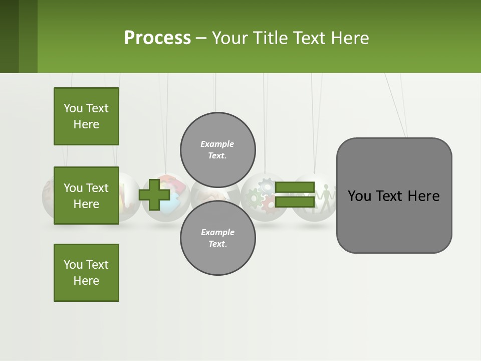 A Group Of Balls Hanging From Strings With A Clock In The Middle PowerPoint Template