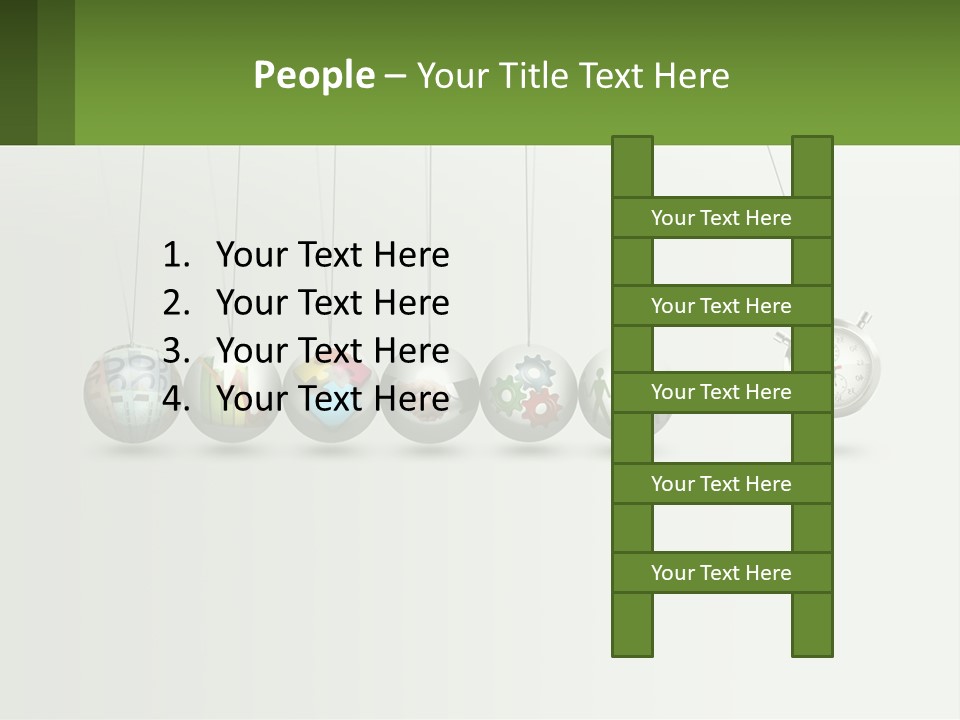A Group Of Balls Hanging From Strings With A Clock In The Middle PowerPoint Template