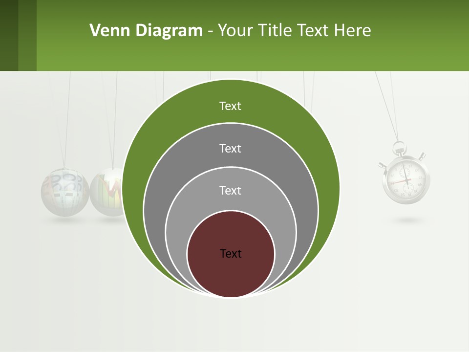 A Group Of Balls Hanging From Strings With A Clock In The Middle PowerPoint Template