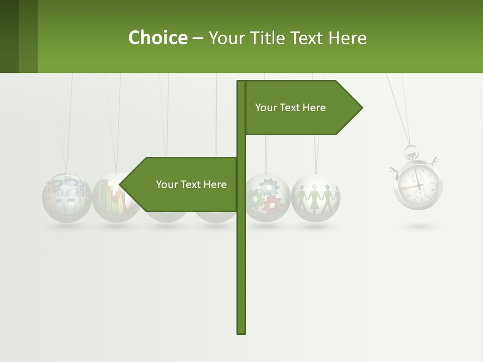 A Group Of Balls Hanging From Strings With A Clock In The Middle PowerPoint Template