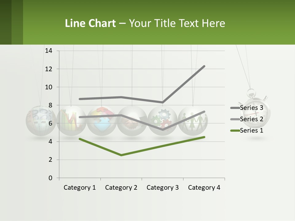 A Group Of Balls Hanging From Strings With A Clock In The Middle PowerPoint Template