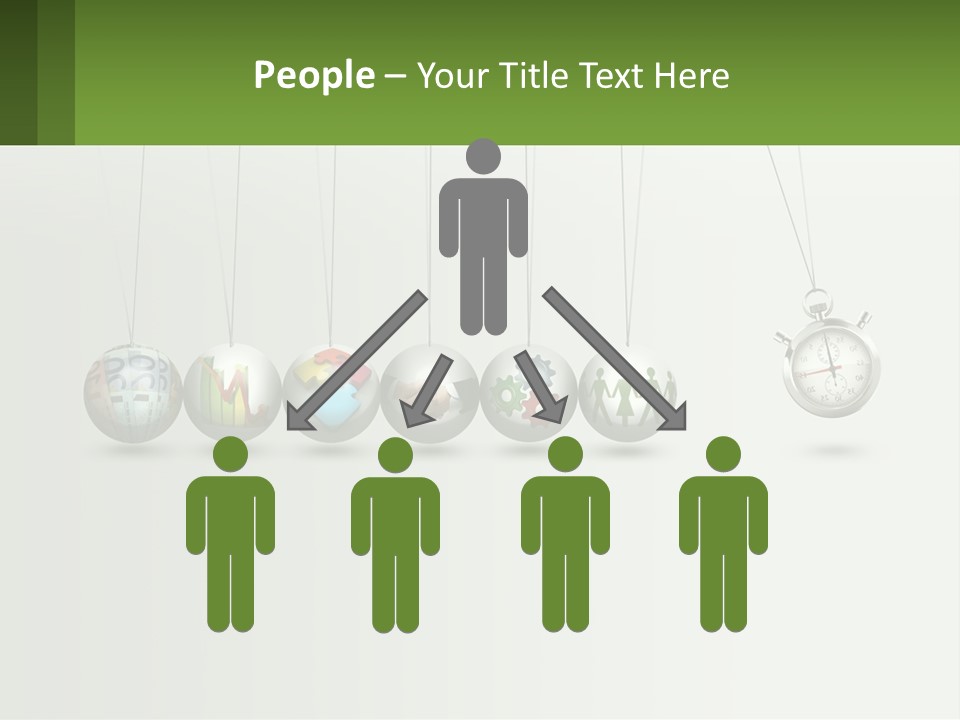 A Group Of Balls Hanging From Strings With A Clock In The Middle PowerPoint Template