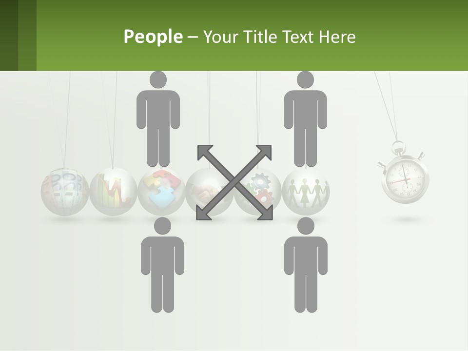 A Group Of Balls Hanging From Strings With A Clock In The Middle PowerPoint Template