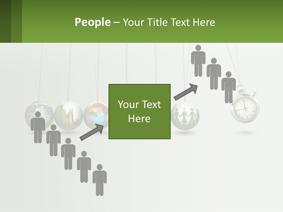 A Group Of Balls Hanging From Strings With A Clock In The Middle PowerPoint Template