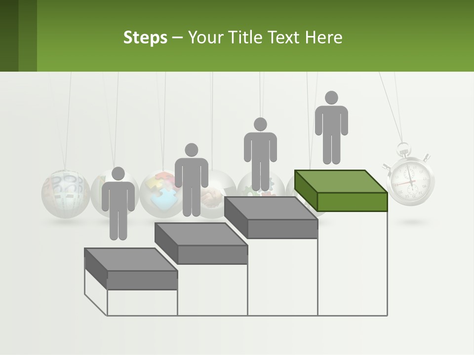 A Group Of Balls Hanging From Strings With A Clock In The Middle PowerPoint Template