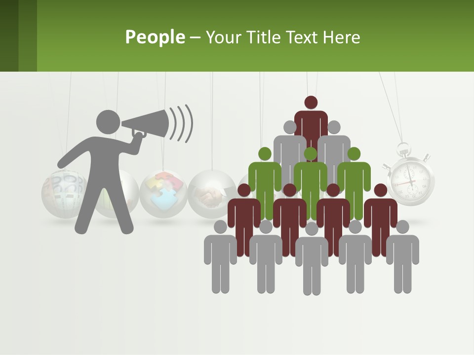 A Group Of Balls Hanging From Strings With A Clock In The Middle PowerPoint Template