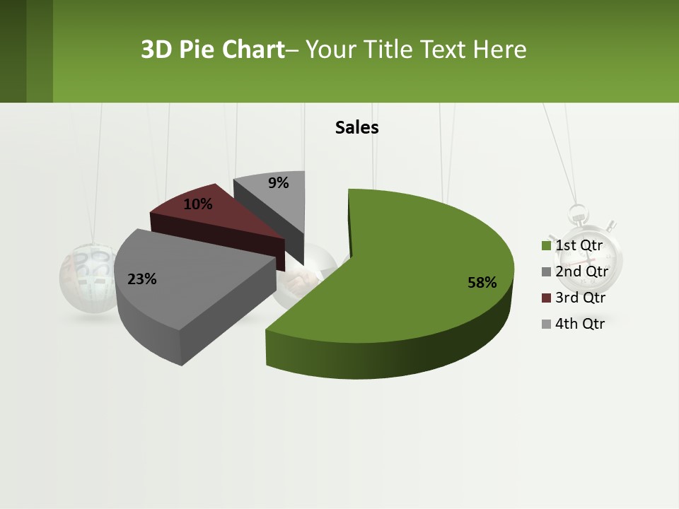 A Group Of Balls Hanging From Strings With A Clock In The Middle PowerPoint Template