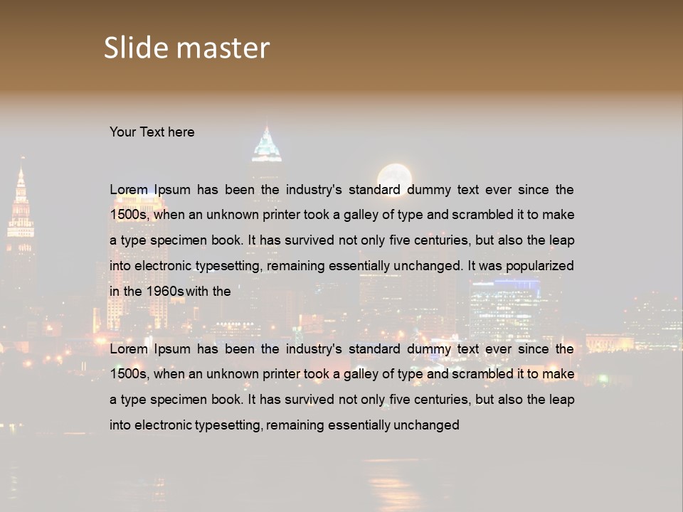 A City At Night With A Full Moon In The Sky PowerPoint Template