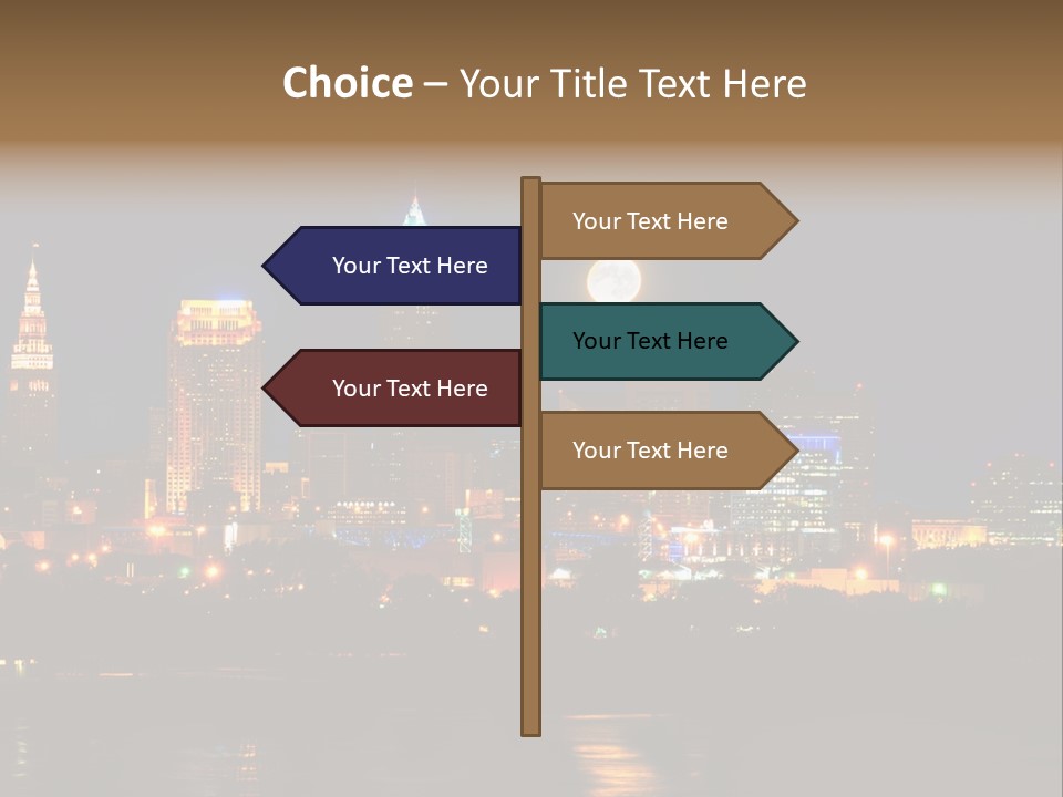 A City At Night With A Full Moon In The Sky PowerPoint Template