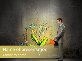 A Man In A Suit Holding A Watering Can PowerPoint Template