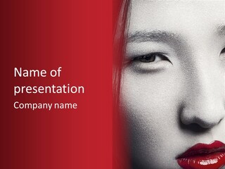 A Woman With Red Lipstick And A Red Background PowerPoint Template