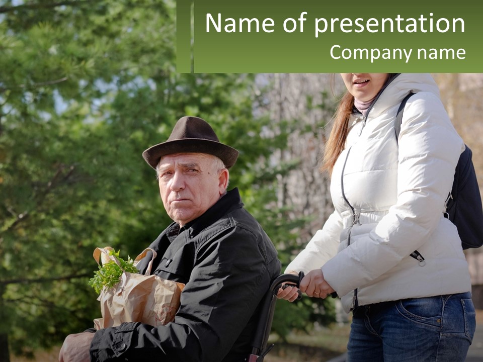 A Man Holding A Bag Of Vegetables Next To A Woman PowerPoint Template
