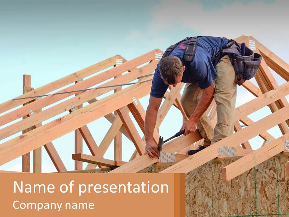 A Man Working On A Roof With A Hammer PowerPoint Template