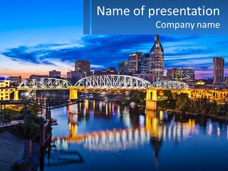 A City Skyline With A Bridge In The Foreground PowerPoint Template