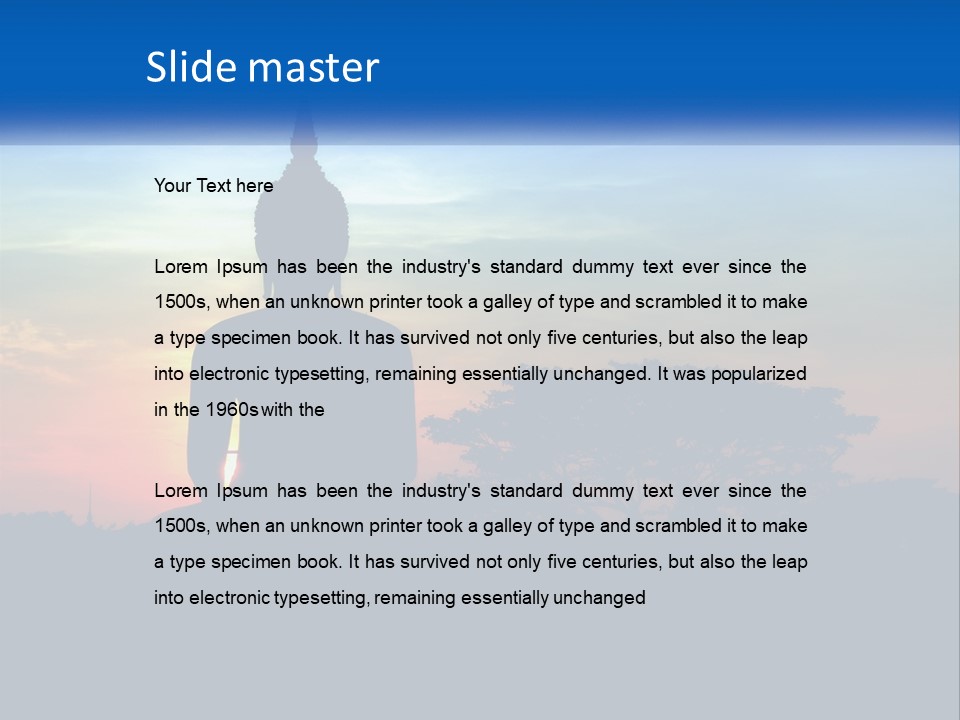 A Buddha Statue With The Sun Setting In The Background PowerPoint Template