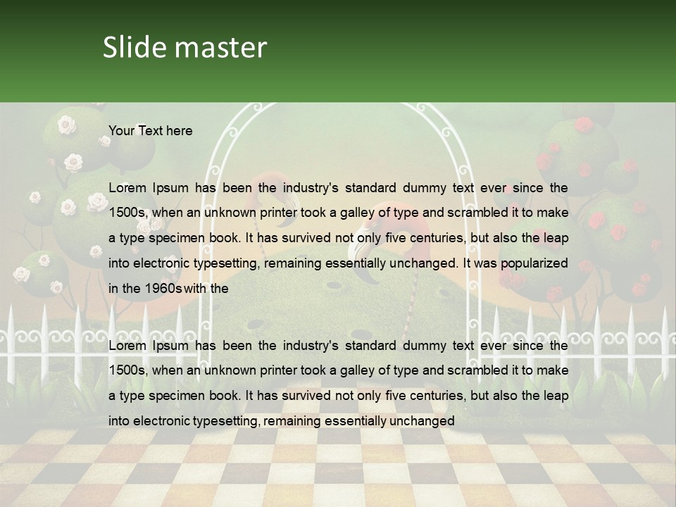 A Picture Of A Green Hill With Flamingos In It PowerPoint Template